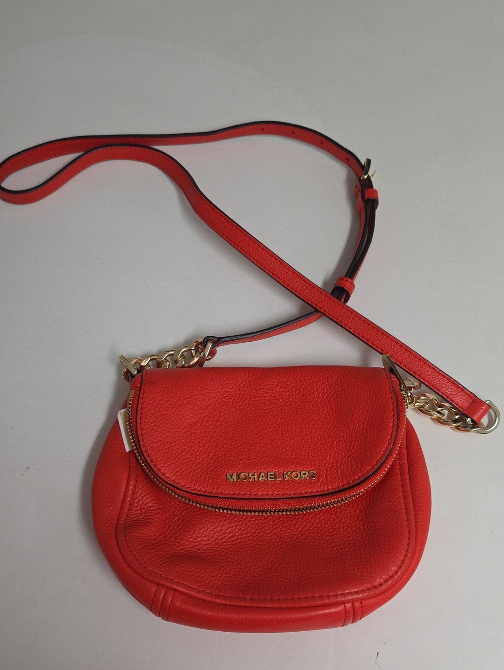 Michael Kors Coral-Orange Pebbled Leather Crossbody with Gold Hardware